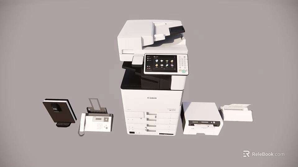 Complete Canon Office Equipment Set With Multifunction Printer Scanner And Telephone 3d model 
