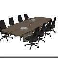 Modern Rectangular Conference Table With Black Chairs Water Bottles And Notebooks 3d model