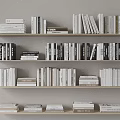 Organized Books and Magazines Display on Wooden Shelves with Stacked and Standing Rows