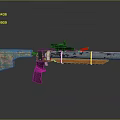 Weathered Tactical Rifle With Teal Wooden Grip Orange Barrel And Black Tactical Scope