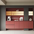 Elegant Modern Sideboard In Pink With Drawers Open Shelves And Coffee Machine