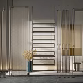 Modern Metal Room Dividers With Perforated Panels And Decorative Vase In Interior Space