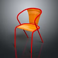 Modern Wooden Chair With Red Metal Frame And Curved Backrest