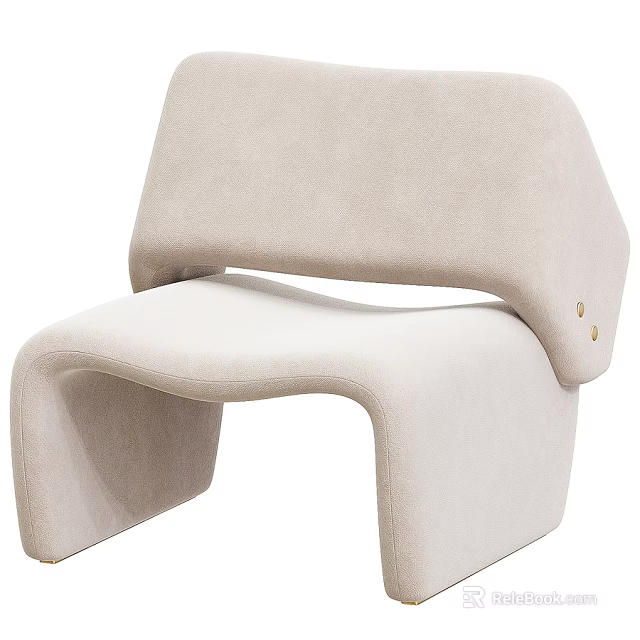 Modern Cream Upholstered Leisure Chair With Curved Design And Button Accents 3d model 