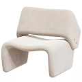 Modern Cream Upholstered Leisure Chair With Curved Design And Button Accents