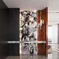 Modern Entryway With Marble Countertop Artistic Wall Decor And Pendant Light