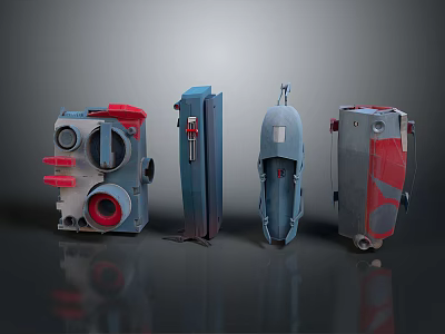 Sci Fi Mechanical Components With Various Designs And Colorful Structural Elements 3d model