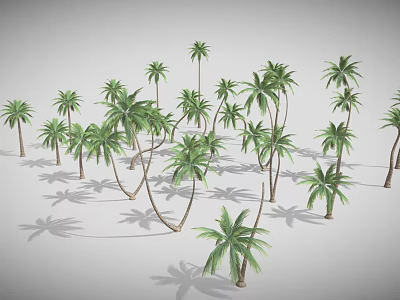 Multiple Palm Trees With Green Fronds And Long Trunks Casting Shadows 3d model