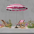 Patio Sunshade Umbrellas With Straw White And Pink Striped Design Styles