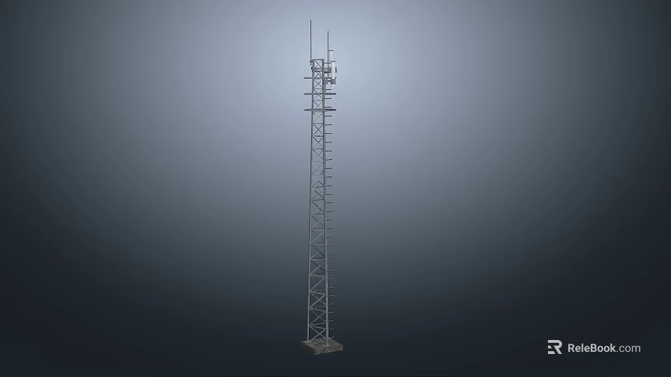 Tall Communication Tower Featuring Metal Structure And Multiple Antennas On Platform 3d model 