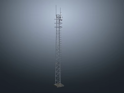 Tall Communication Tower Featuring Metal Structure And Multiple Antennas On Platform 3d model