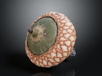 Acorn Shaped Food With Red And White Patterned Surface And Green Top Tip 3d model