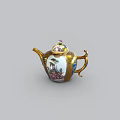 Exquisite Golden Teapot With Painted Scenes And Decorative Lid Design