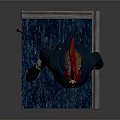 Game Movie Character Rooster Head Blue Coat White Pants Whip Standing On Platform With Railings