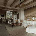 Cozy Rustic Living And Dining Room With Natural Wood Accents And Large Scenic Floor Windows