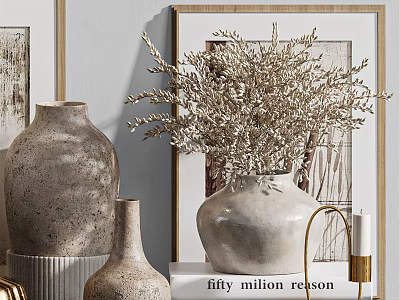 Elegant Decorative Ornament Set With Ceramic Vases Dried Plants Framed Artwork And Candle 3d model