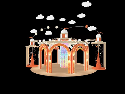 Enchanting Decorative Installation With Arched Design Clouds And Tower Elements 3d model