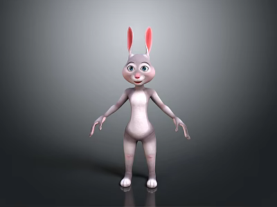 3D Cartoon Rabbit Character With Pink Ears White Body And Friendly Expression 3d model