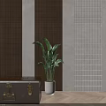 Brown Leather Trunk With Golden Clasps And Bamboo Screen In Interior Decor