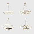 Modern Elegant Hanging Chandeliers With Circular Ring Design And Metallic Finish 3d model