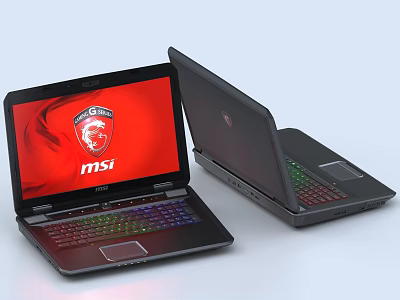 MSI Gaming Laptops With RGB Keyboard And Black Design Open And Closed 3d model