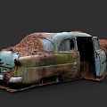 Rusted Old Vintage Car Covered With Dirt And Open Door Exterior