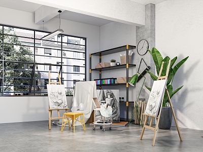 Modern Studio Still Life Sketches Ornaments Art Training Room model