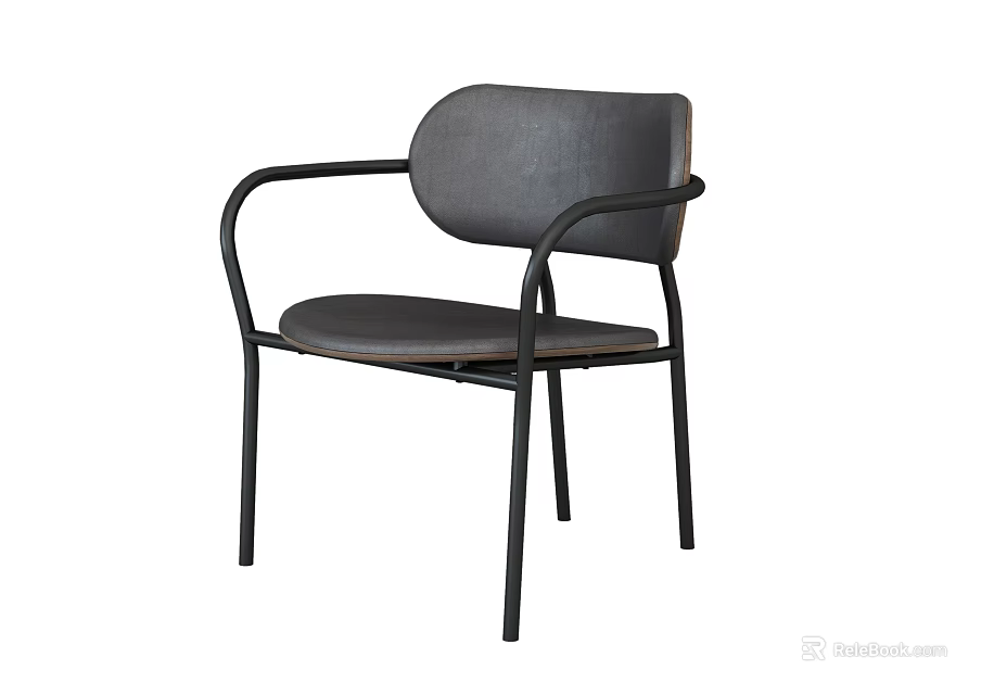 Modern Minimalist Dining Chair With Black Metal Frame And Grey Leather Upholstery 3d model 