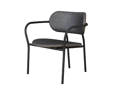Modern Minimalist Dining Chair With Black Metal Frame And Grey Leather Upholstery 3d model