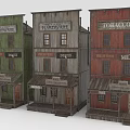Old Western Style Wooden Storefront Buildings with News Hardware Tobacco Signs