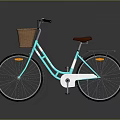 Classic Light Blue White Bicycle With Front Wicker Basket And Brown Seat