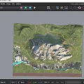 Realistic Terrain Model Featuring Mountain Landform Green Vegetation Path And Water Body