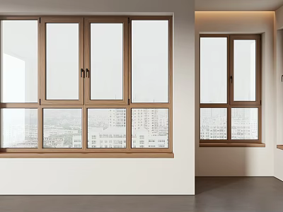 Modern Interior Design With Wooden Frame Casement Windows And Clear Glass 3d model