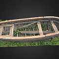 Old Wooden Boat With Weathered Planks And Frame On Green Grass