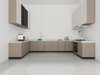 Modern Kitchen With Light Wooden Cabinets And White Countertop Design 3d model