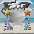 Beach Photo Spot With Colorful Star Decorations White Swing And Seashells