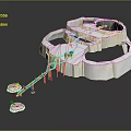Cartoon Scene Featuring White Multi level Platforms With Colorful Connecting Slides And Small Bottom Elements 3d model