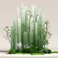 Modern Photo Check In Spot With Green Acrylic Columnar Structures And Surrounding Plants