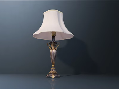 Elegant Table Lamp With White Lampshade And Brass Decorative Base On Dark Background 3d model