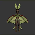 Fantasy Creature 3D Figure With Green Leaf Headdress Gold Accents And Decorative Wings