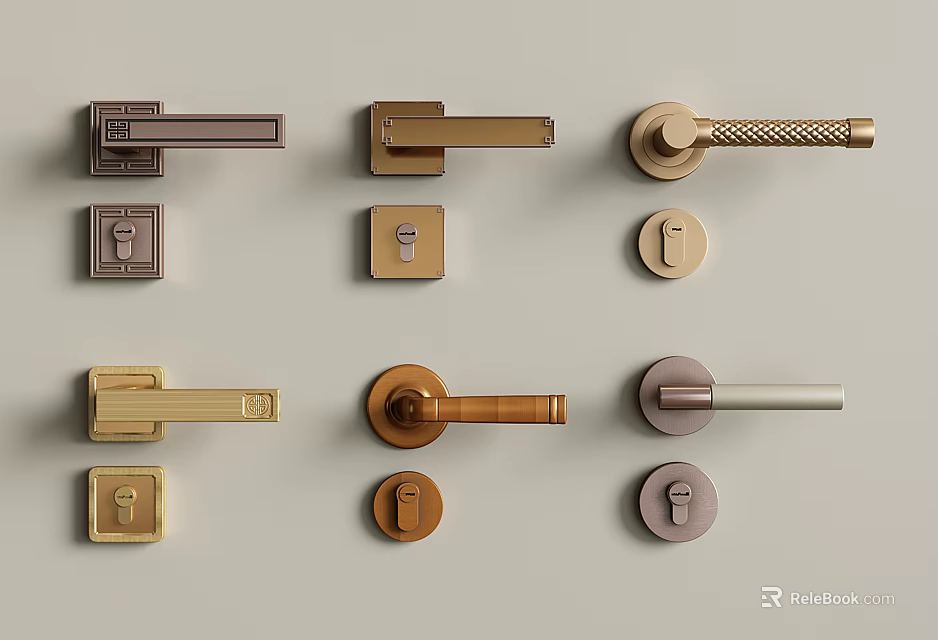 Stylish Modern Door Handles With Various Metallic Finishes And Decorative Designs 3d model 