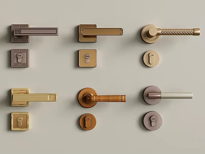 Stylish Modern Door Handles With Various Metallic Finishes And Decorative Designs 3d model
