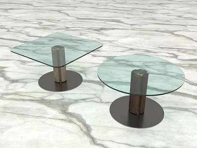 Modern Coffee Tables With Glass Tops And Metal Bases On Marble Floor 3d model