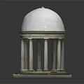 Classical Architectural Model With White Dome And Stone Columns On Square Base With Grass