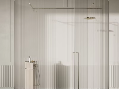 Modern Shower Sauna Interior With Transparent Glass Partition Minimalist Design White Tone And Metal Washstand 3d model