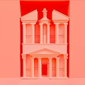 Scenic Classical Temple Model In Pink With Two Story Columns And Red Frame Background