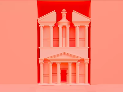 Scenic Classical Temple Model In Pink With Two Story Columns And Red Frame Background 3d model