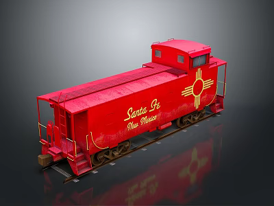 Red Santa Fe New Mexico Train Car With Yellow Logo On Track 3d model Red Santa Fe New Mexico Train Car With Yellow Logo On Track 3d model