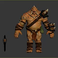 Male Warrior Character With Orange Skin Tusks Muscular Build And Battle Axe