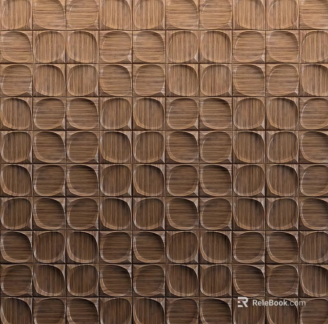 Modern Decorative Wooden Wall With Textured Square Indentations Interior Design 3d model 